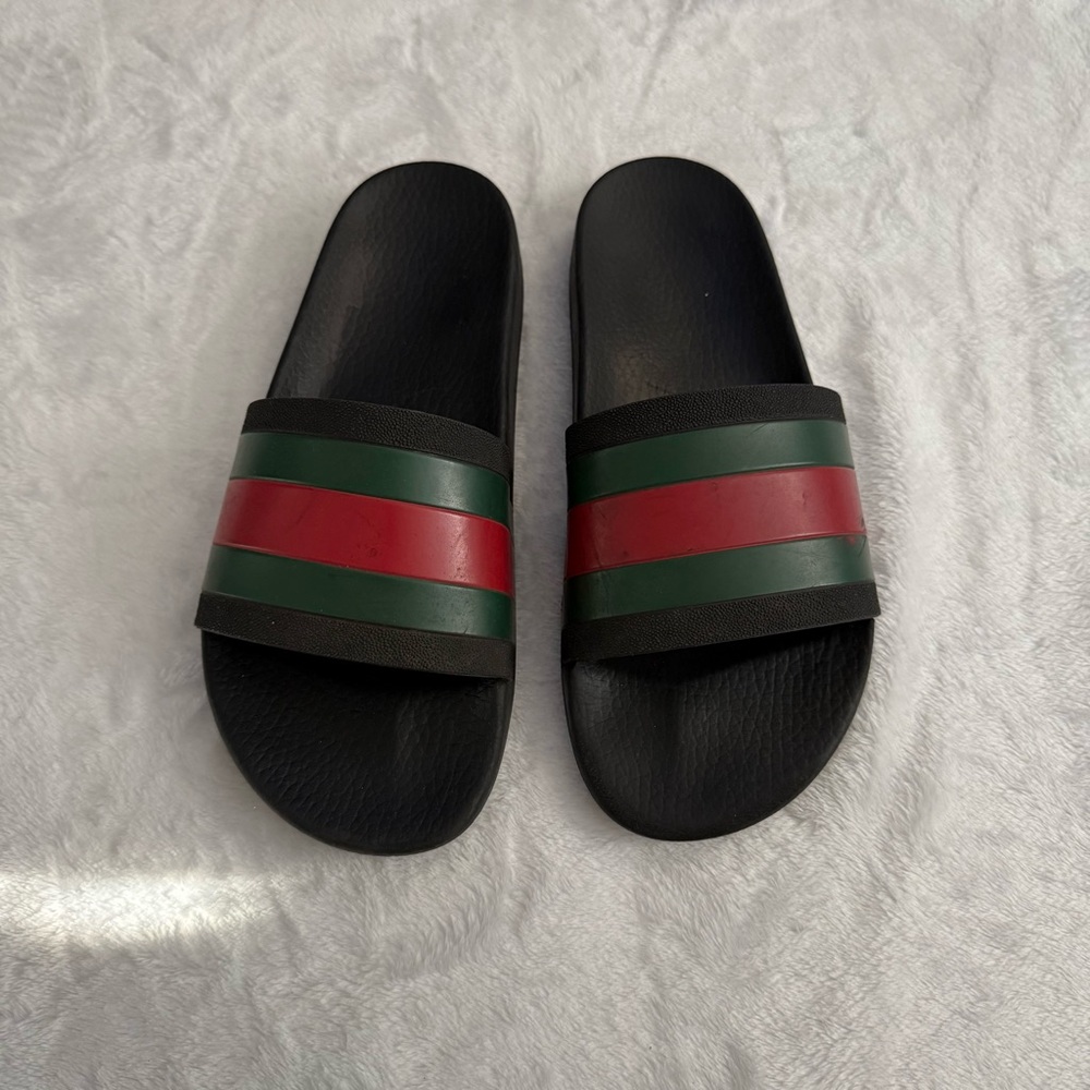 Gucci Black Slides with Red and Green Stripes